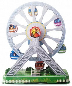 3д пазл с механизмом вращения Луна-Парк - Колесо обозрения, 65 деталей, свет, звук (1Toy, Т59382)