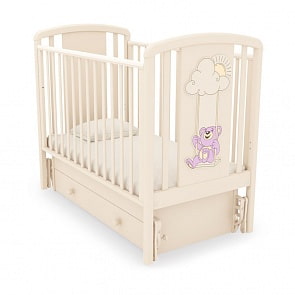 Кровать детская Angela Bella К-2002-30м Жаклин декор Мишка на качелях сиреневый, слоновая кость (Angela Bella, AB-К-2002-30м_слоновая кость)