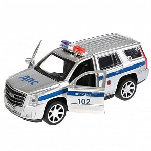 Машина металлическая Cadillac Escalade Полиция, 12 см, открываются двери, инерционная (Технопарк, ESCALADE-P)