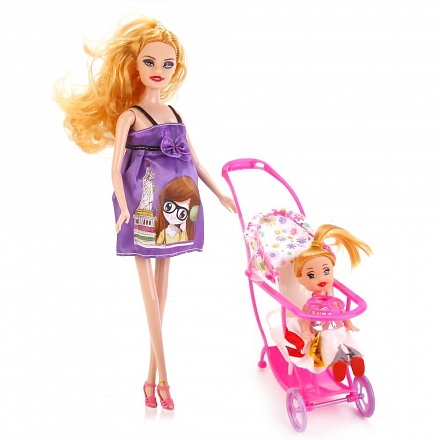 Набор из 3-х кукол: беременная мама, дочка и младенец, с аксессуарами  
