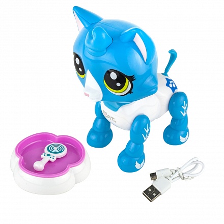 Интерактивная игрушка - Робо-котенок, бело-голубой, свет, звук, движение 