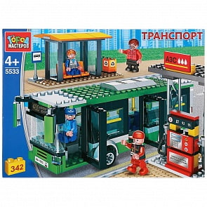 Конструктор - Автобус с остановкой, с фигурками, 342 детали (Город мастеров, 5533-KK)