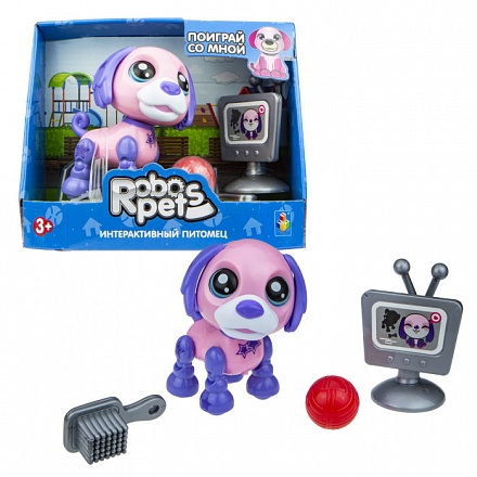 Интерактивная игрушка со звуковыми эффектами - Озорной щенок розово-фиолетовый 