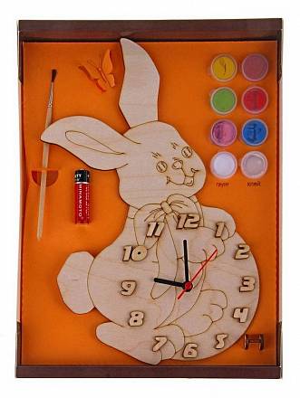 Часы с циферблатом под роспись – Зайка, с красками 