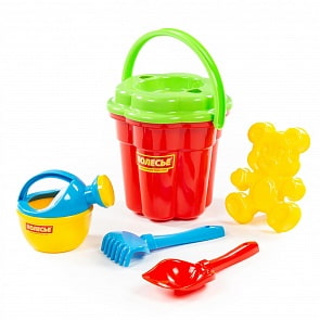 Набор №302: ведро-цветок большое, ситечко-цветок большое, лопатка №5, грабельки №5, формочка пластиковая, лейка малая №4 (Полесье, 4564) (ассортимент)