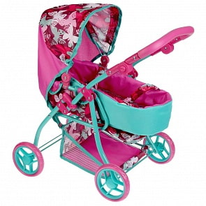 Коляска металлическая с 4 резиновыми колесами по 12,5 см, корзинка, съемная переноска, регулируемая ручка и спинка (Карапуз, 66HC-20-C3)