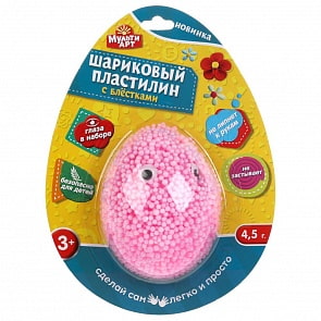 Шариковый пластилин с блестками полуяйцо, 4,5 г, разные цвета (MultiArt, QFC-PYI-3D-GL) (ассортимент)