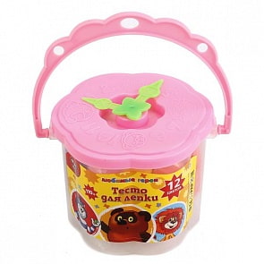 Тесто для лепки из серии Созмультфильм, 12 цветов и формочка, в ведре (Multiart, 11012PD-CRTsim)