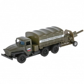 Урал с пушкой, 12 см, открывающиеся двери, инерционный механизм, подвижные детали (Технопарк, SB-16-17WB-1)