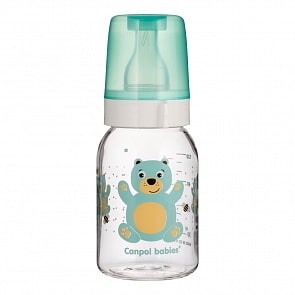 Бутылочка тритановая (BPA 0%) с силиконовой соской, 120 мл. 3+ Cheerful animals, рисунок Мишка (Canpol, 250930087)