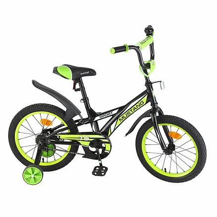 Детский велосипед – Mustang Sport, 16", J-тип, черно-зеленый 