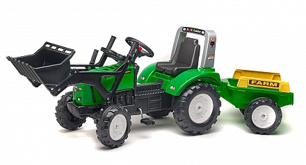 Трактор-экскаватор педальный с прицепом зеленый 195 см. 