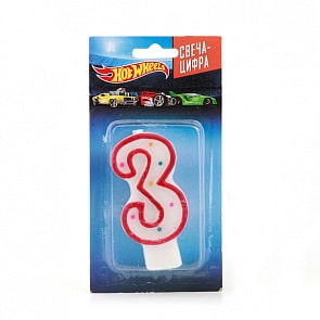 Свеча-цифра 3 серии Hot Wheels, на блистере (Веселый Праздник, SVC-3-HWsim)