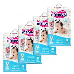 Подгузники-трусики размер М, 6-11 кг, 4 пачки по 56 шт (Manuoki, JPM001-4)