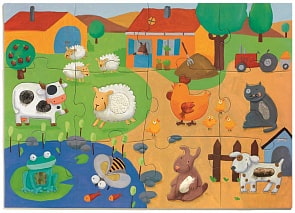 Тактильный пазл-гигант - Ферма (Djeco, 07117k)