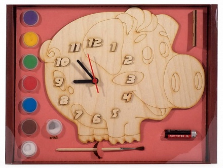 Часы с циферблатом под роспись – Символ года 2019 Поросенок, с красками 
