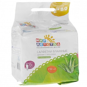 Салфетки влажные детские с алоэ вера, 2х80 шт. (Мир Детства, 40032)