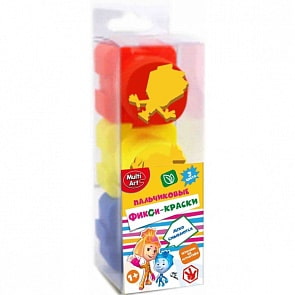 Пальчиковые краски со штампами – Фиксики, 3 цвета (MultiArt, 1530-FIXsim)