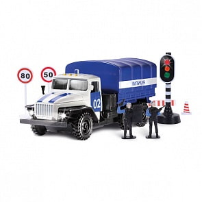 Машина - Урал Полиция, с эффектом звука и света, с аксессуарами (Технопарк, CT10-104-TL, WB)