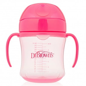 Чашка-непроливайка с мягким носиком, ручками и откидывающейся крышкой, 180 мл, 6+ месяцев, цвет розовый (DrBrowns, TC61003)