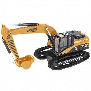 Машина металлическая со светом и звуком - Гусеничный экскаватор, длина 17,5 см., инерционная (Технопарк, 91007S-R)