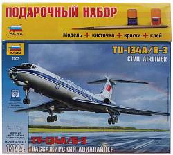Сборная модель - Пассажирский Авиалайнер Ту-134А/Б-3 Подарочный набор (ZVEZDA, 7007П) - миниатюра