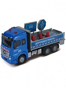Грузовик с дорожными знаками, кабина Die-Cast, инерционный механизм, свет, звук, масштаб 1:43 (Funky Toys, FT61086)