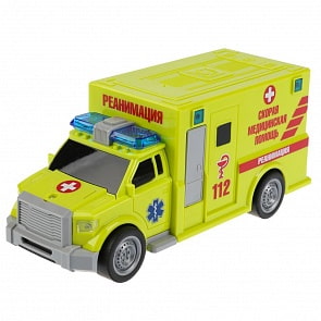 Машина свет и звук Реанимация, инерционная, открываются двери, 19,5 см (Технопарк, WY670-YE)