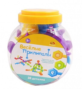 Конструктор мягкий с присосками - Веселые прилипалы, 36 деталей, в банке (ABtoys, PT-00839)