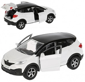 Инерционная металлическая машина - Renault Kaptur, бело-черный, 12 см, открываются двери (Технопарк, SB-18-20-RK2-WB)