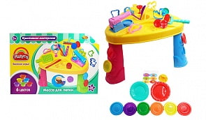 Набор - Креативная мастерская, 6 баночек массы для лепки разных цветов, стол и тематические аксессуары, 36 предметов (ABtoys, PT-00700)