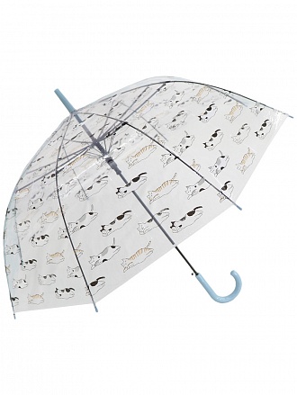 Зонт-трость – Кошки, прозрачный купол, голубой 