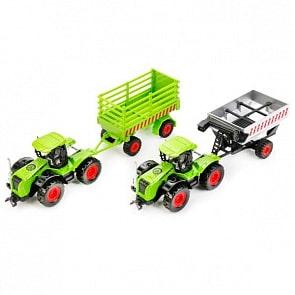 Модель металлическая инерционная - Трактор с прицепом 22,5 см и подвижными элементами (Технопарк, 77039-R) (ассортимент)