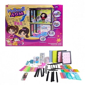 Кукольный дом - Модный дом, 2 в 1, в наборе с куклой и мебелью, 150 деталей (Abtoys, PT-00854)