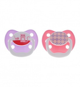 Пустышка PreVent классик, 6-12 месяцев, с крышкой, для девочек набор из 2 штук (DrBrowns, PV22305)