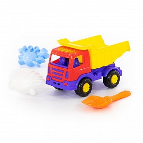 Набор №369: Мираж автомобиль-самосвал + лопатка №5, формочки краб №1 + ракушка №1 (Полесье, 36520) (ассортимент)