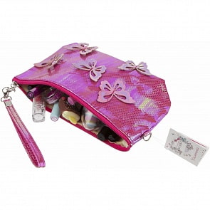 Косметичка с голографическими накладными бабочками розовая, 24 х 13 см (Lukky, Т17843)