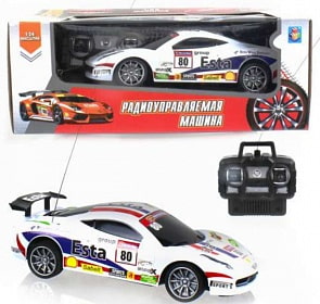 Машина на радиоуправлении - Спортавто, масштаб 1:24, 27 МГц, 20 см, 4 канала, на батарейках, свет, белая (1Toy, Т13838)