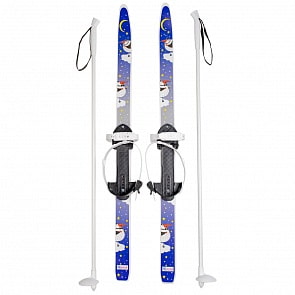 Лыжи детские из серии Быстрики – Пингвины, 90 см., универсальное крепление Цикл, с палками (Ковров, 330047)