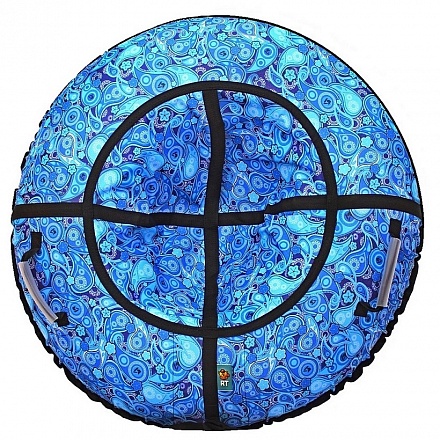 Санки надувные Тюбинг, дизайн - Русский Узор, цвет – голубой, автокамера, диаметр 110 см. 