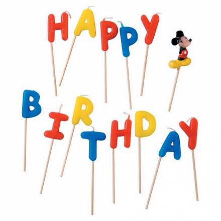 Свечи-буквы Happy Birthday Микки Маус, 14 штук 