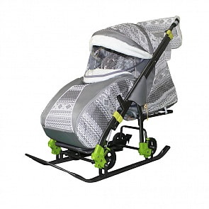 Санки-коляска Snow Galaxy Luxe Kids-5-1 - Финляндия серая на больших колесах с пружинными амортизаторами (RT, 7703)