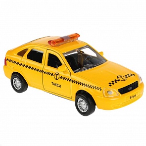 Машина металлическая Lada Priora хэтчбек Такси, длина 12 см, открываются двери, инерционная (Технопарк, SB-18-22-LP(T)WB)