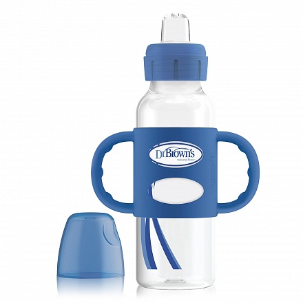 Бутылочка-поильник с узким горлышком и ручками 250 мл, синяя 