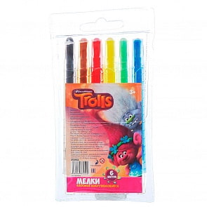 Мелки восковые выкручивающиеся Тролли, 6 цветов (CENTRUM, 87552)