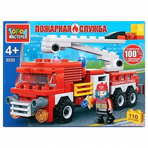 Конструктор Пожарная машина, с фигуркой, 110 деталей (Город мастеров, 3535-KK)