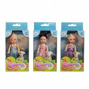 Кукла в платье и туфельках с собачкой из серии Красотка мини, 10 см., 3 вида (1toy, Т55624)