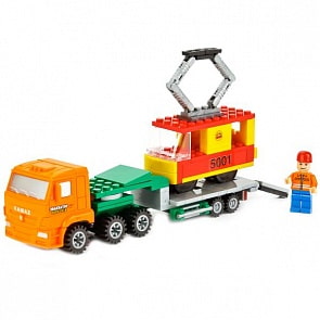 Конструктор Город Мастеров – Камаз: перевозчик с трамваем и фигуркой, 167 деталей (Город Мастеров, KK-5001-Rsim)