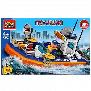 Конструктор Полицейский катер, с фигуркой, 100 деталей (Город мастеров, 3054-LL)