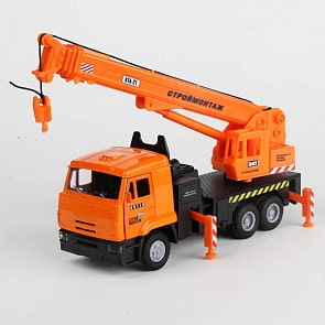 Инерционная металлическая машина КАМАЗ "Кран"  свет, звук 1:43 (Технопарк, CT12-457-3WBsim)